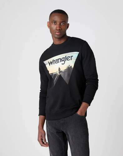 WRANGLER - CZARNA BLUZA Z NADRUKIEM EXPLORER SWEAT W6D0HY100