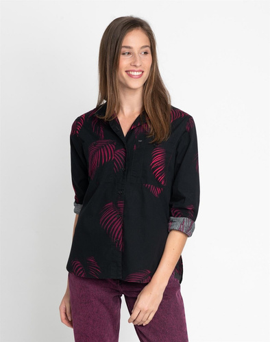 LEE - CZARNA KOSZULA Z NADRUKIEM W LIŚCIE L46QBQ01