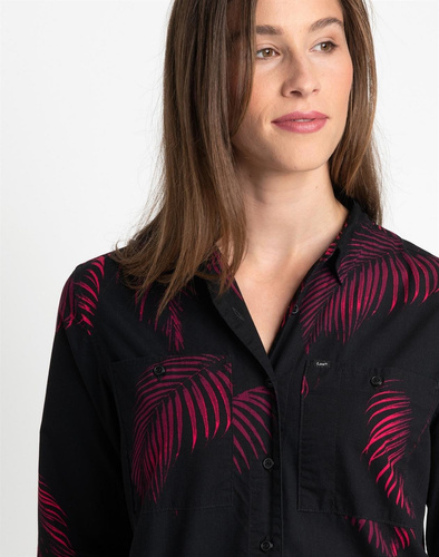 LEE - CZARNA KOSZULA Z NADRUKIEM W LIŚCIE L46QBQ01