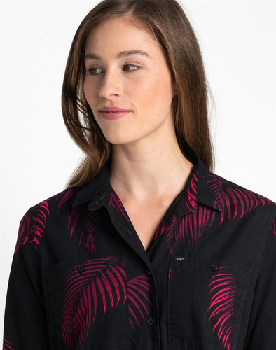 LEE - CZARNA KOSZULA Z NADRUKIEM W LIŚCIE L46QBQ01