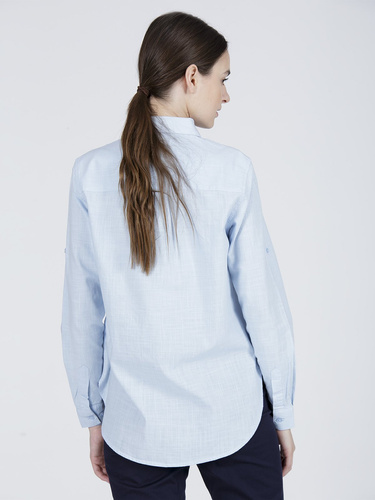 CROSS JEANS - NIEBIESKA KOSZULA Z KIESZONKĄ 75186-071