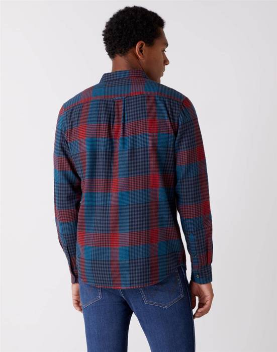 Koszula męska w kratę Wrangler 2 POCKET FLAP SHIRT W5A5T2B20 w kolorze Moroccan Blue