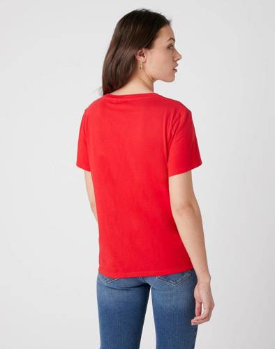 Damski T-Shirt z logo Wrangler W7P3EVXSK w kolorze czerwonym