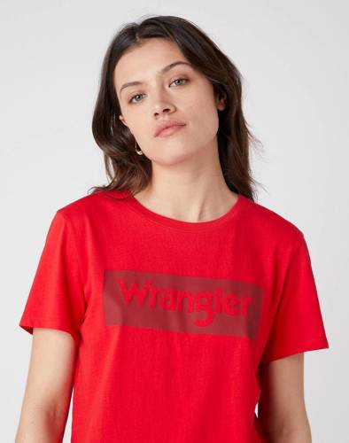 Damski T-Shirt z logo Wrangler W7P3EVXSK w kolorze czerwonym